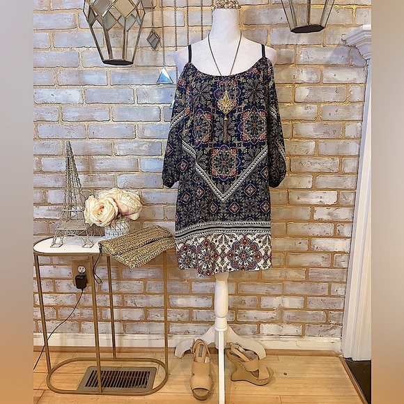 Bailey Blue Boho Print Cold Shoulder Sheath Dress, Women’s Size Small. - Picture 7 of 15
